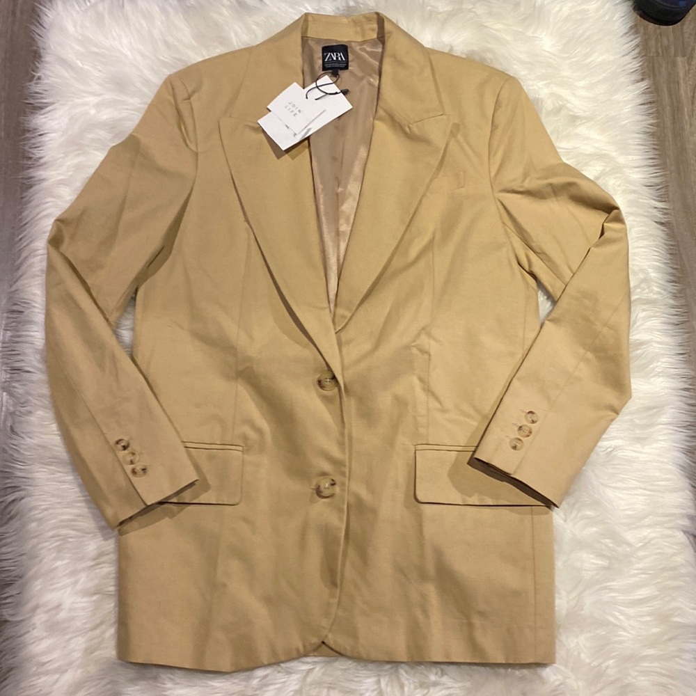 Zara Tan Beige Button Down Blazer Jacket Loose Fit Coat Women’s Size Xsmall NWT